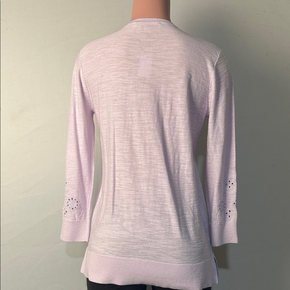Loft Tasseled Tie Neck Top T-Shirt 100%Cotton Embroidered Long Sleeve Sz S - Picture 10 of 14